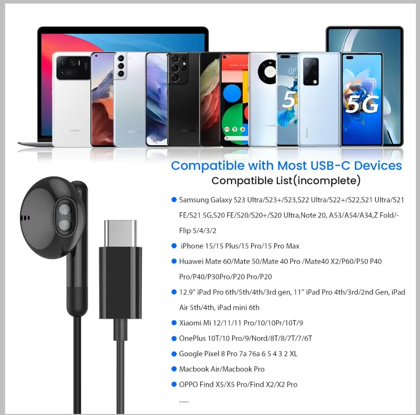갤럭시 S24 울트라 C 타입 이어버드 유선 헤드폰, 마이크 DAC 칩 포함, 3.5mm 이어폰, S23 S22 S21 + 울트라 노트 20 10 액세서리