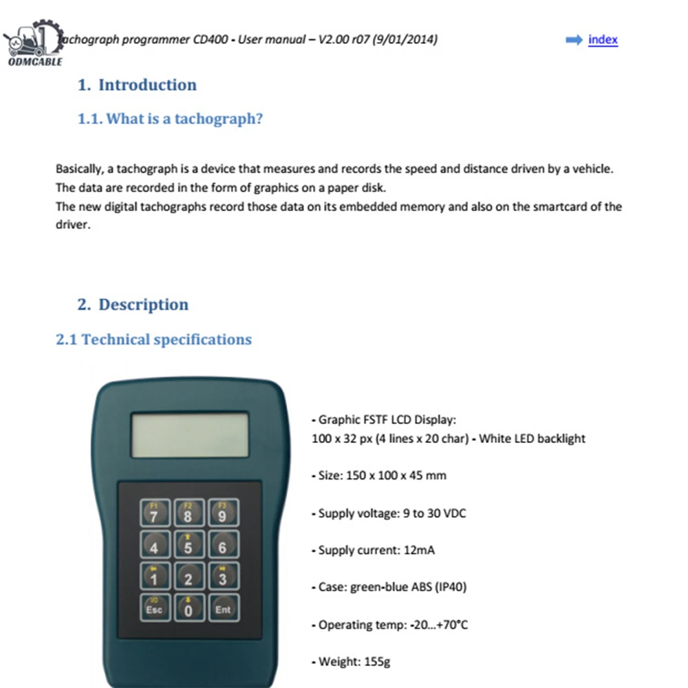 

Tacho Programmer Tachograph Programmer CD400 adjustment calibration programs truck speed and distance DTCS reading