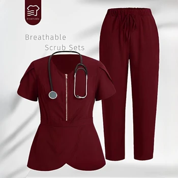 Surgical Uniforms Woman Slim Nurse Short Sleeved Sets V Neck Drawstring Nursing Articles Work Clothes Breathable Surgical Suit