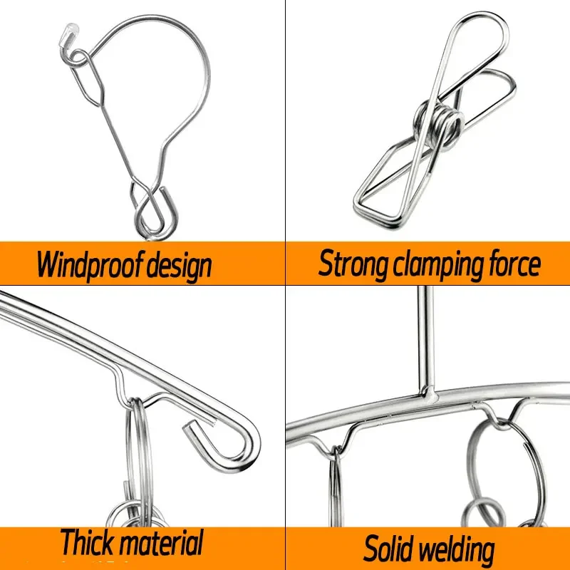 Stainless Steel Clothes Drying Hanger Windproof Clothing Rack Clips Sock Laundry Airer Hanger Underwear Socks Holder 20 Clips 5