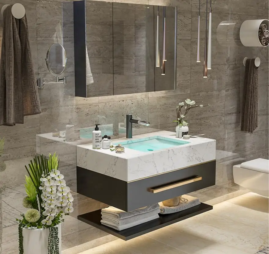 Modern Wall Mounted Matte Black Double Basin Bathroom Cabinet Vanity Set Single Sink Floating Vanity With Mirror