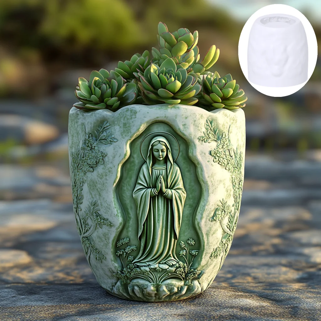 Prayer Virgin Mary Relief Succulent Plant Flower Pot Resin Silicone Mold Goddess Relief Concrete Mould Storage Box Gypsum Molds silicone mold