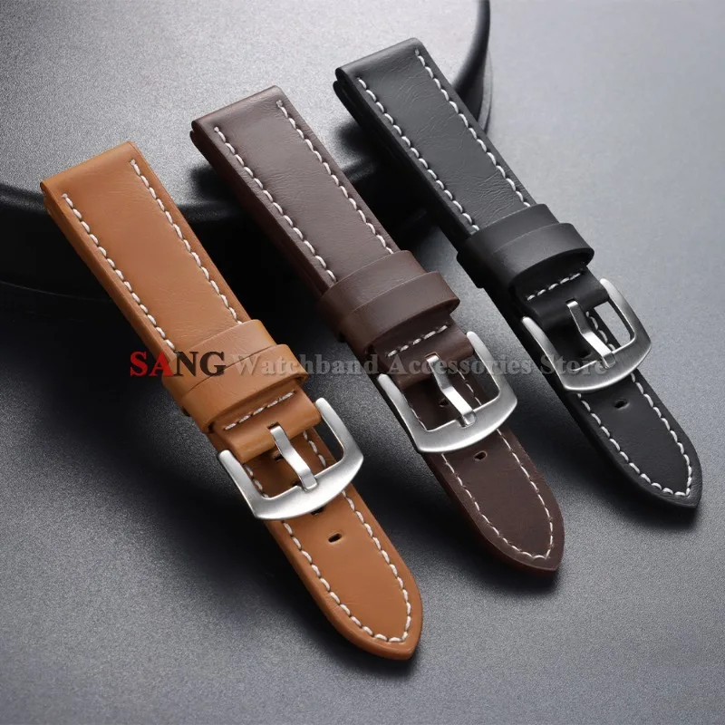 Premium Genuine Leather Watchband with Vintage Stitching – Universal Sport Strap