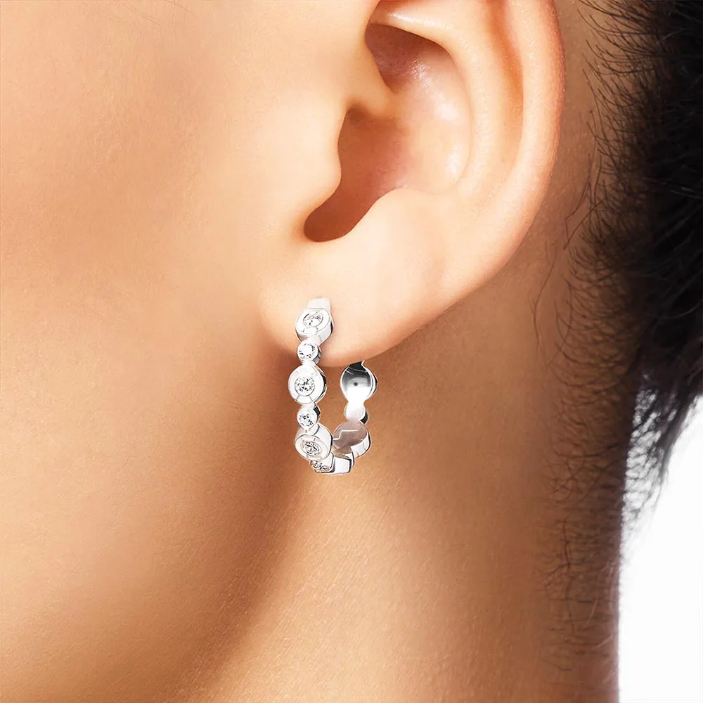 Klappbare Creole Kreise Ohrring Europa Stil Glam feinen Schmuck für Frauen brandneue klassische Geschenk in 925 Sterling Silber – Detail 3