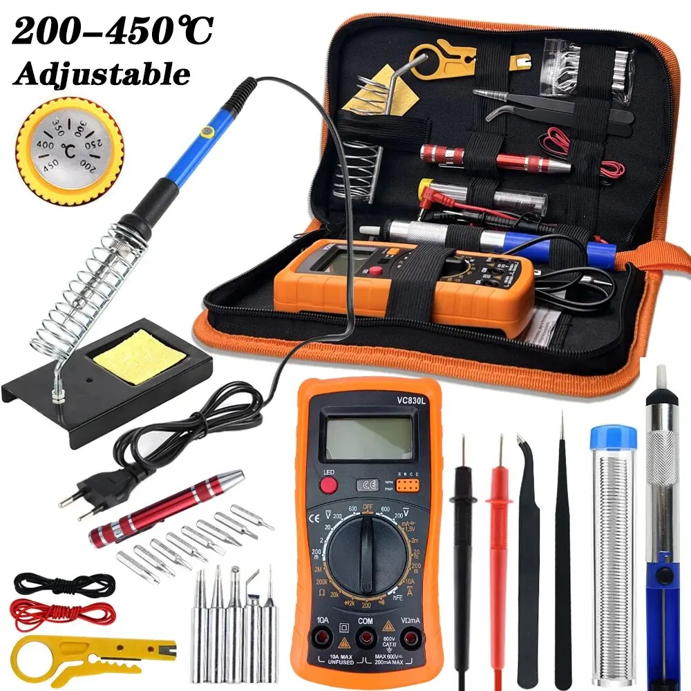 Kit saldatore elettrico digitale da 60 W 200-450 ℃, multimetro, pompa