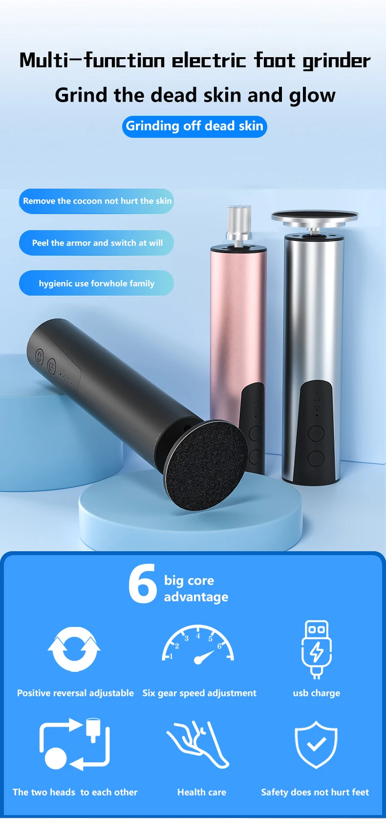 Description Picture 3 of itemCallus Remover Feet 6 Gears Foot Sandpaper File for Heel Pedicure Tool Recharegable Foot Dead Skin Remover Foot Corn Exfoliation