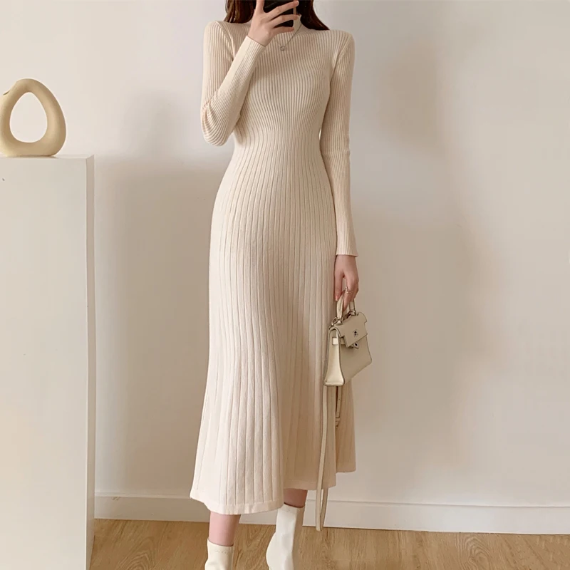 

Autumn Winter Vestido Feminino Elegant Warm 2022 Woman Thick Knitted Sweater Dress Women Clothing Solid Dresses Korean Vintage