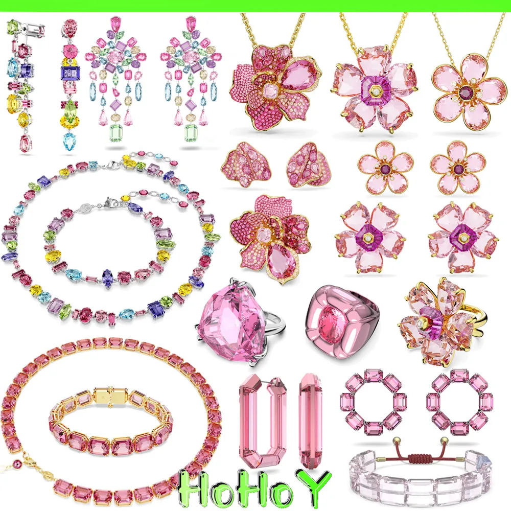 

Новинка 2024, набор ювелирных украшений SWA Gema, женское ожерелье, серьги, браслет, кольцо из серии розового кристалла, очаровательный подарок высокого качества