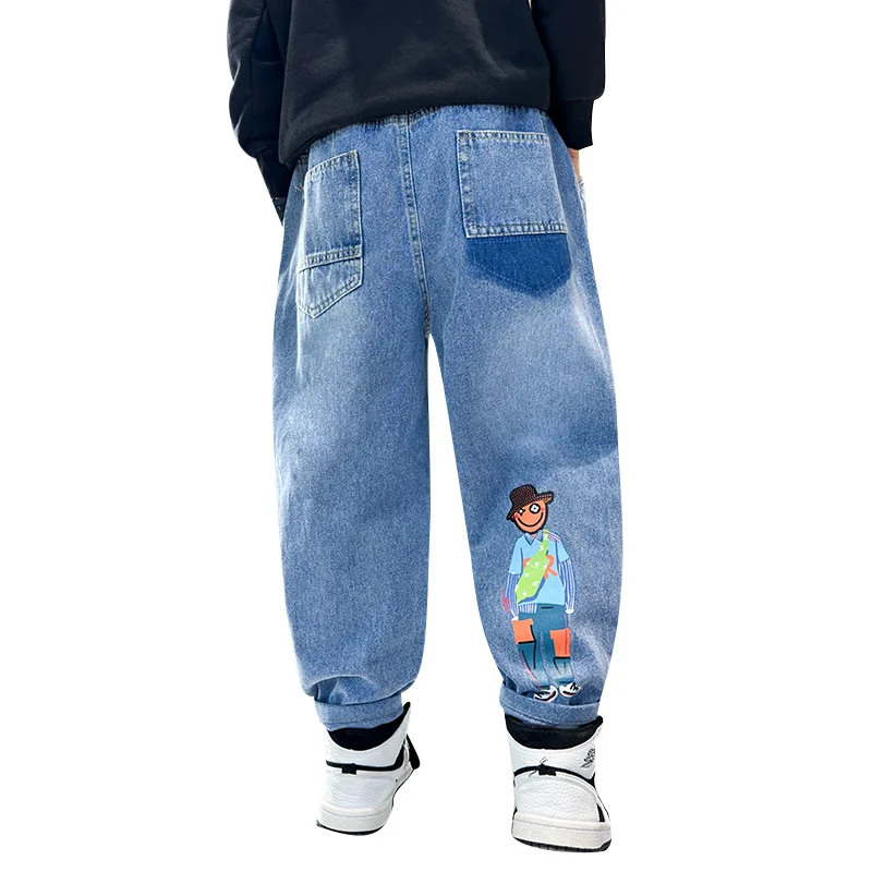 Boys Casual Jeans Spring Autumn Cartoon Pattern Pants 2025 New Fashion Children Loose Trousers Big Boys Clothes 6 8 10 12 14Yrs