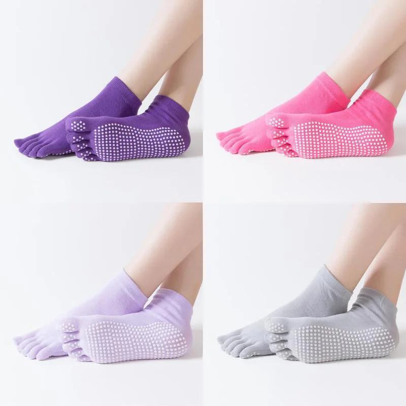 Women Sports Yoga Socks Cotton Anti Slip Toe Breathable Yoga Pilates rainbow workout yoga socks