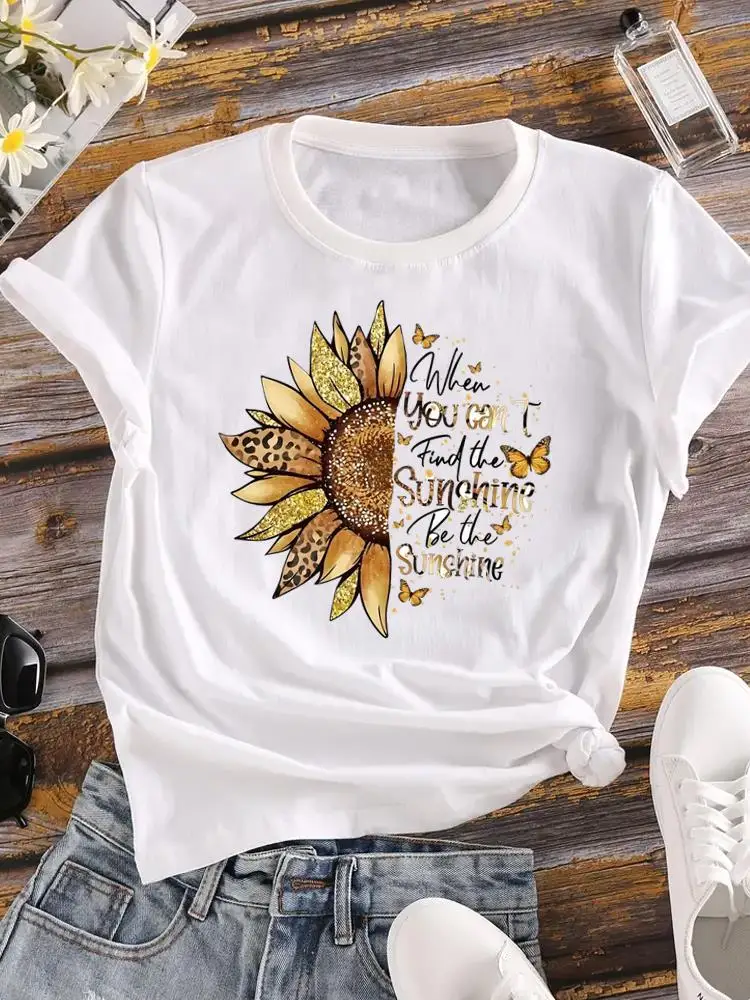 

Sweet Flower Letter Trend Cute Fashion O-neck T Shirt Graphic T-shirts Print Short Sleeve Clothing Tee Top Women Clothes
