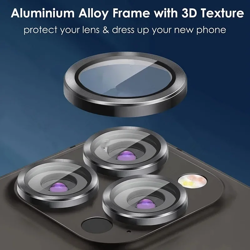 3D Curved Tempered Glass Camera Protector with Metal Ring