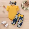 Newborn Baby Girls Clothing Set Short Sleeve Bodysuit +Floral Pants with Bow + Headband 3PCS Outfits Toddler Baby Girl Clothing