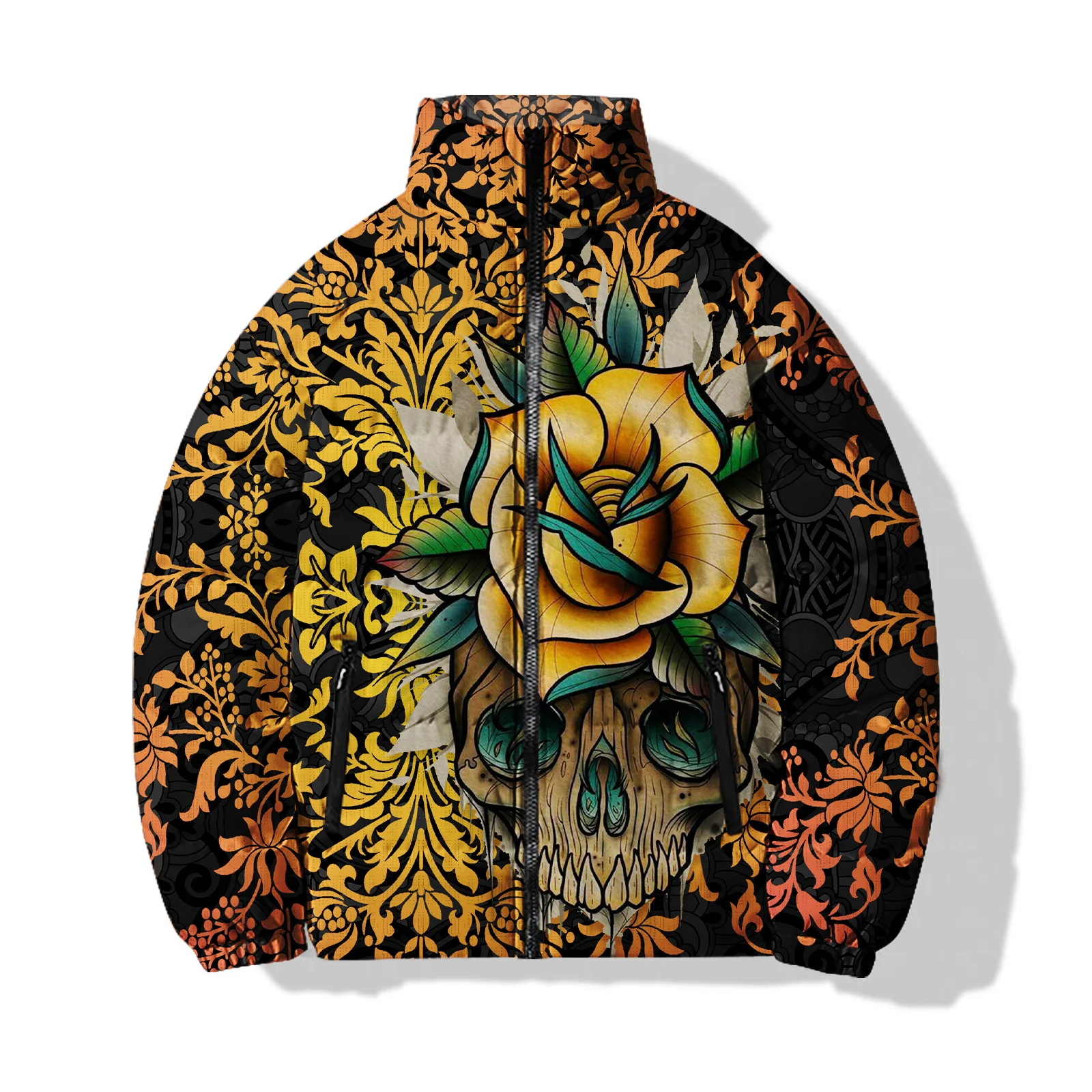 Agregue algodón y espese el abrigo de invierno para hombre Abrigos de invierno para hombre cómodos y cálidos Estampado de calavera personalizado para hombre Nuevo en parkas para hombre