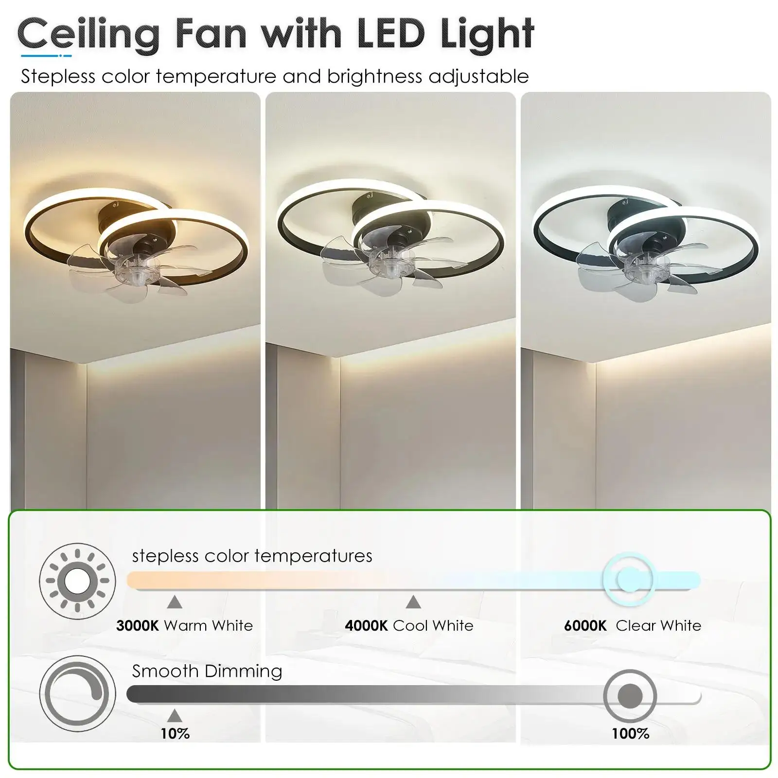 2 in 1 Modern Smart Ceiling Fan Bedroom Ceiling Fan With Light And Control Living Room Restaurant Decor Dimmable LED Ceiling Fan 3
