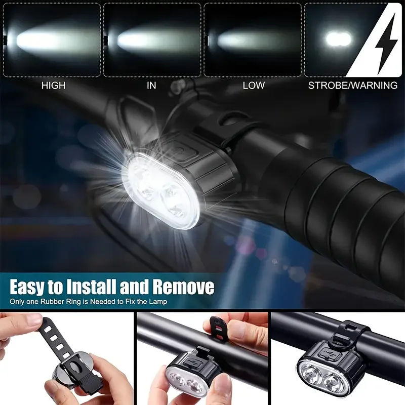 Set di luci anteriori e posteriori per bicicletta, faro a LED ricaricabile, fanale posteriore, proiettore portatile per ciclismo su strada in montagna, guida notturna - immagine 4