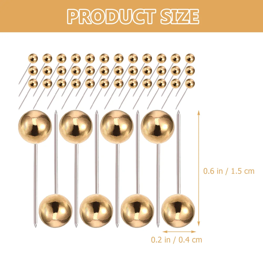 400PCS Round Head Flag Push Pins Push Ball Pin Metal Fixed Plastic Round Ball Needle Cork for School Home Office (Golden)