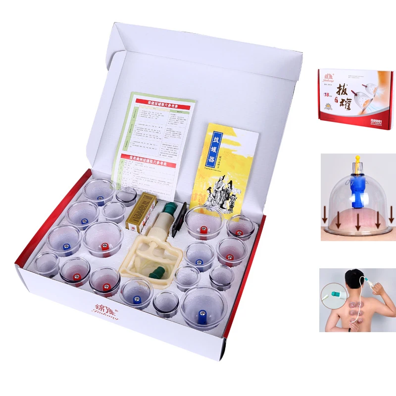 18pcs Chinese Vacuum Cupping Cups Suction Cup Therapy Set Pump