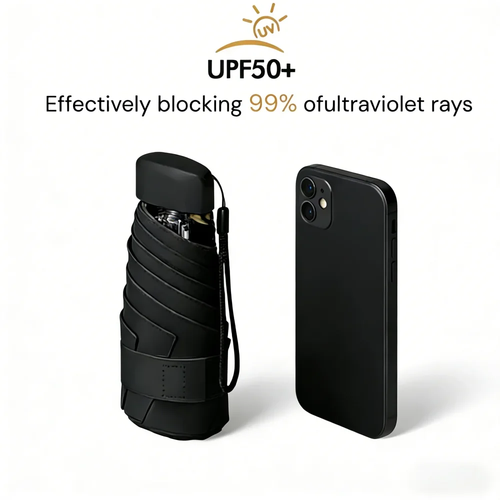 Portable Anti-UV Mini Umbrella - Compact Travel Sunshade for All Weather with UV Protection and Reinforced Design