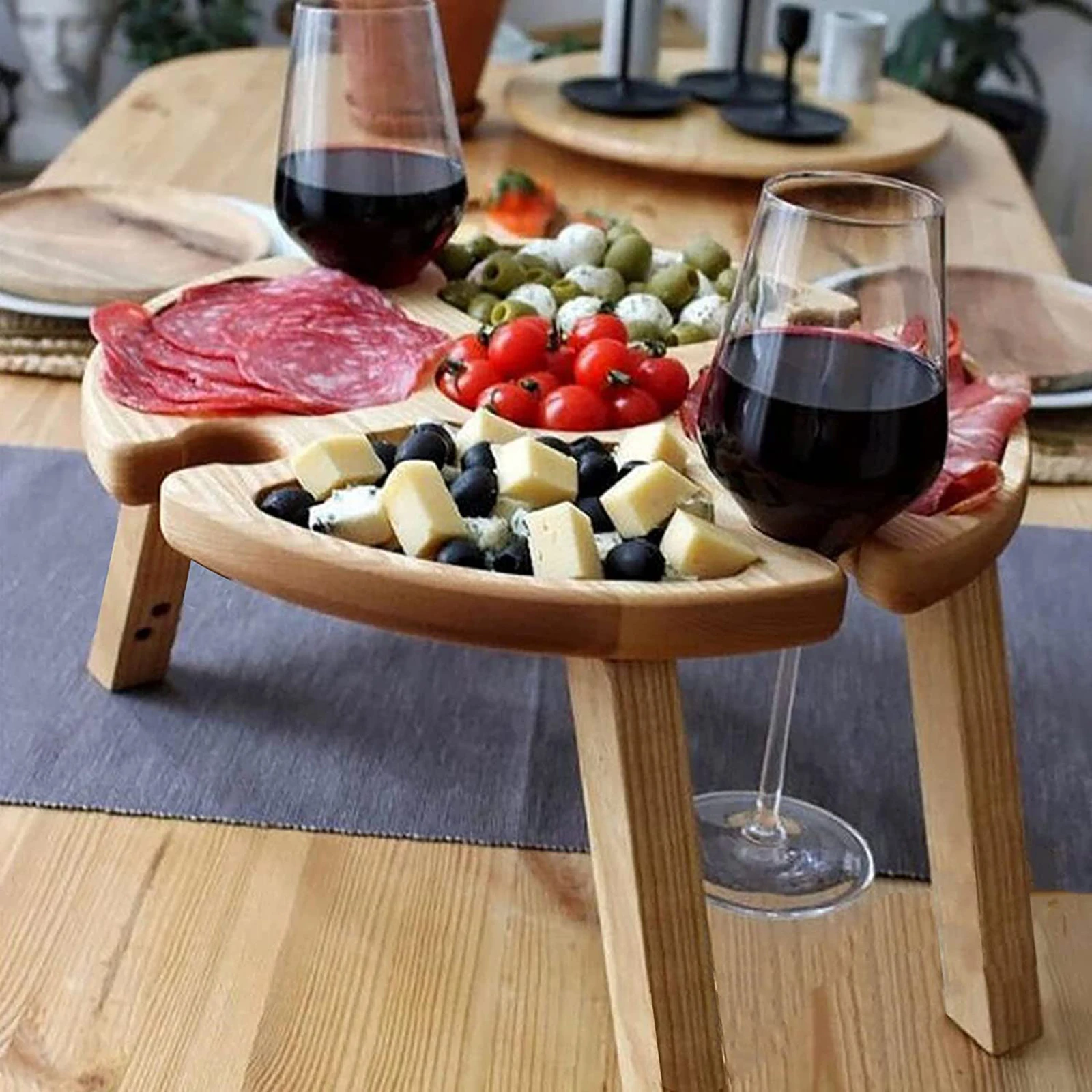 Wooden Outdoor Portable Folding Wine Picnic Table Camping Cheese Board Tray Foldable Snack Table Wine Rack Tourist Fruit Table 6