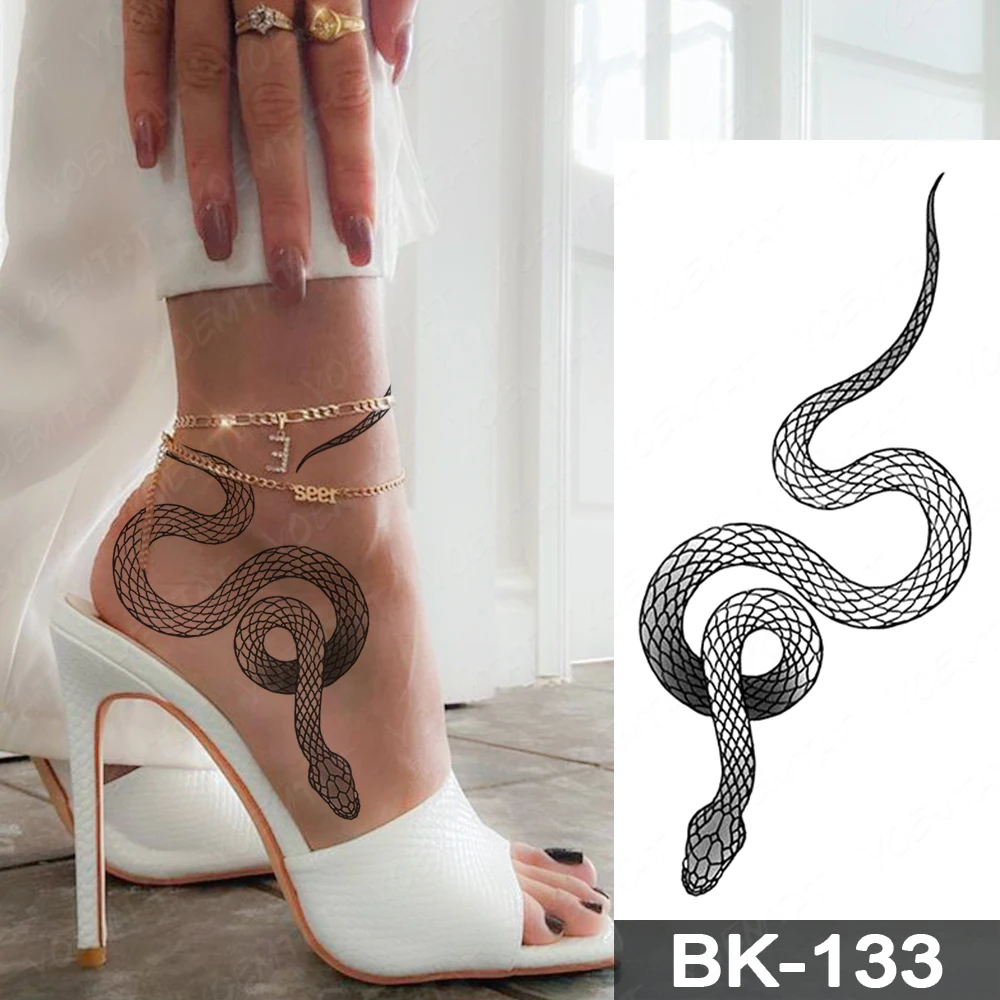 Waterproof Temporary Tattoo Sticker snake flower rose Flash Tatoo sexy Arm Large Size Black Wrist Fake Tatto For Body Art Women