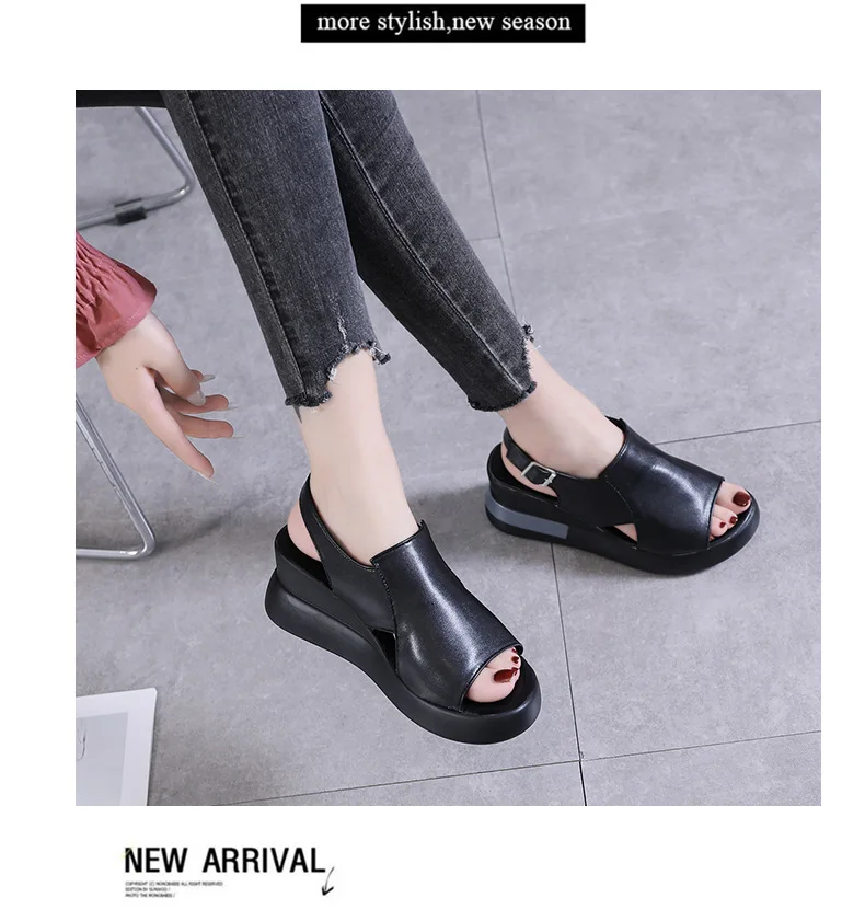 2023 Women's Platform Wedge Sandals New Summer High-heeled Fish Mouth Women's Shoes Soft Leather Heightened Platform Shoes