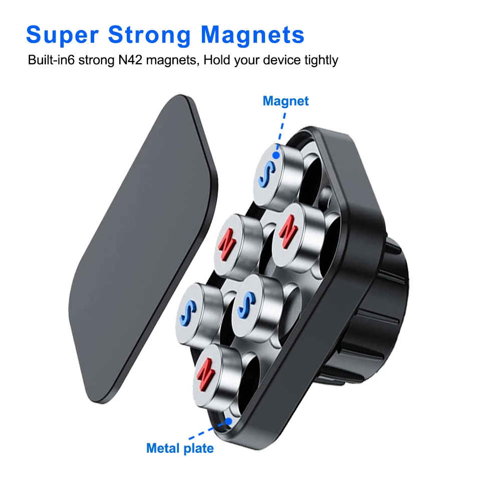 Magnetic Car Phone Holder Air Vent Upgrade Hook 6X N42 Strong Magnet 360&deg; Rotation Smartphone Mobile Stand