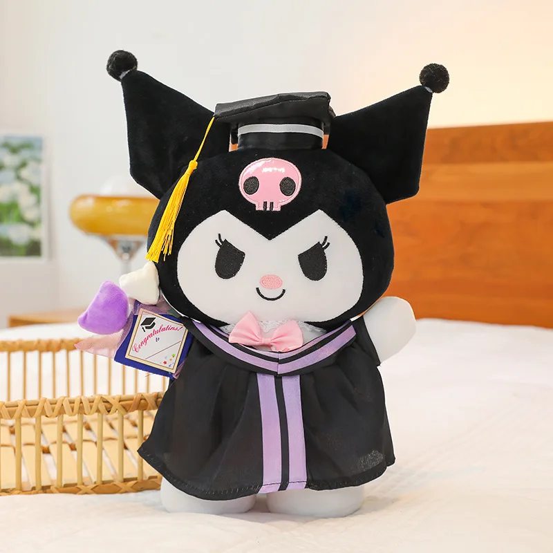 산리오 애니메이션 봉제 시나모롤 마이 멜로디 쿠로미 헬로 키티 유니폼, 졸업 의사 모자 봉제 장난감, 학생 선물, 35cm