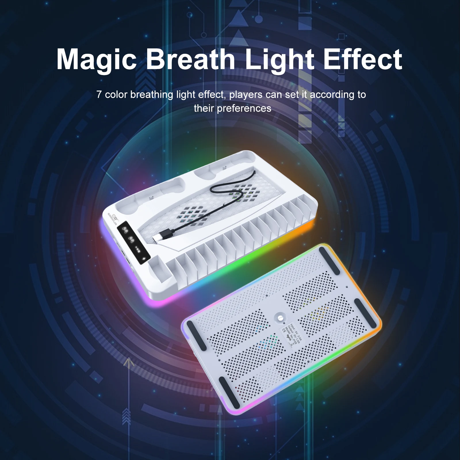 GAMINJA P58 RGB Cooling Stand For PS5 Slim Console Gamepad Charging Base Headset Hook Game CD Storage Rack For PS5 Disc&Digital view 5