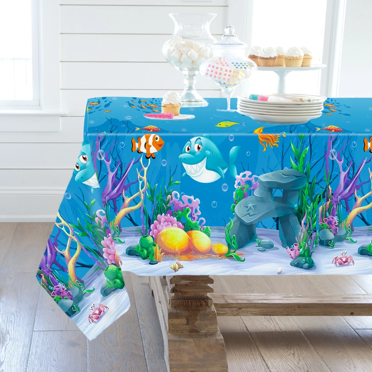 Blue Ocean Animal Birthday Party Tablecloth - Under the Sea Theme Party Decoration