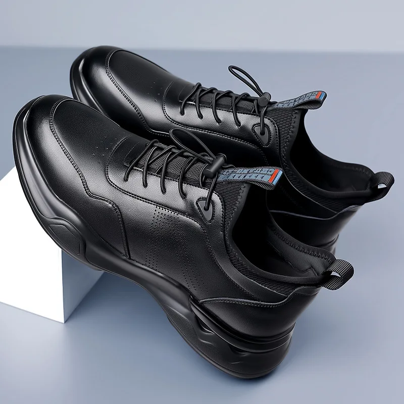 Seasons Fashion Casual Men's Shoes Designer New Soft Sole Hollow Male Leather Shoes Solid Color Elastic Belt Men's Sneakers
