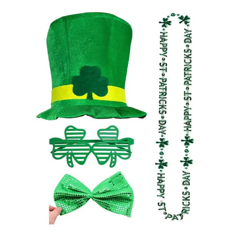 

50JB Празднование Дня Святого Патрика, зеленая шляпа, очки, галстук-бабочка, ожерелье, фестиваль, тематическая вечеринка, шляпа,