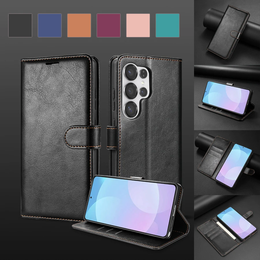 Leather Magnetic Flip Wallet Case with Card Slot