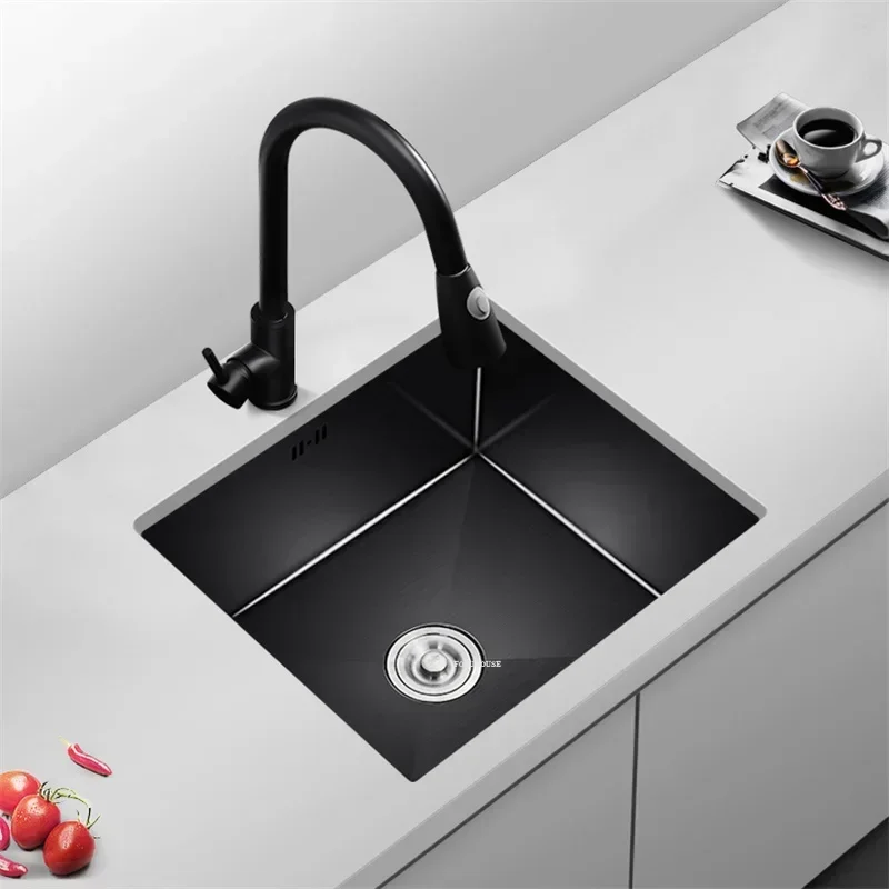 304 Stainless Steel Kitchen Sinks Handmade Small Single-slot Kitchen Bar Built-in Wash Basin Under Counter Basin