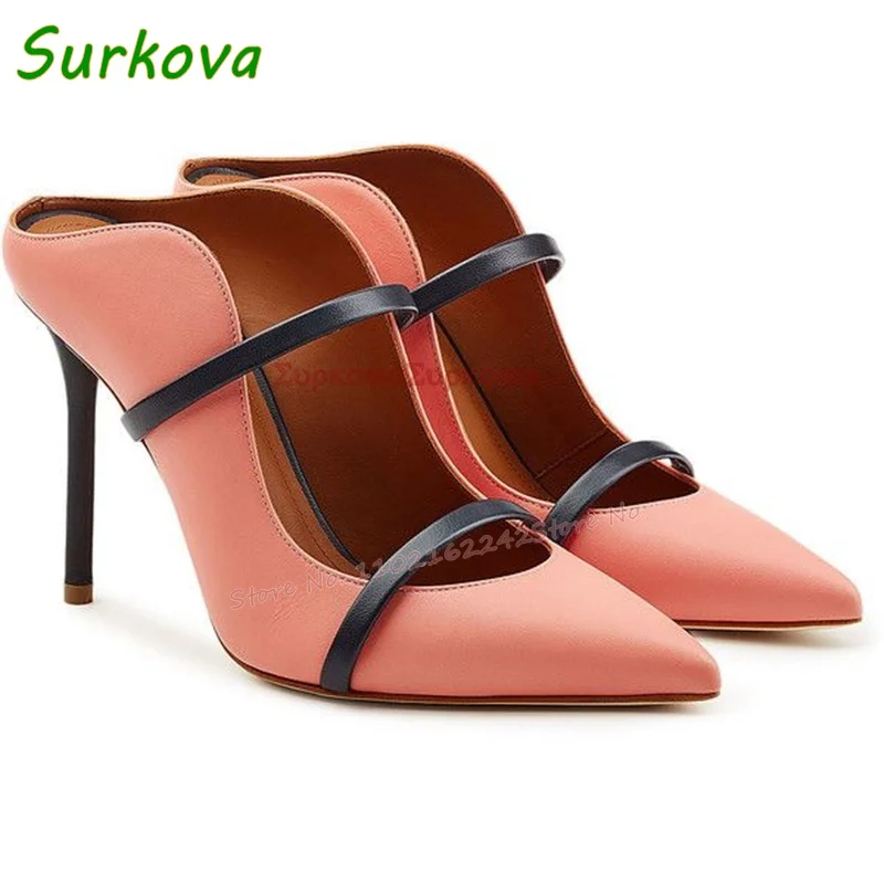 Spring Shallow Mouth Mules Women'S Pointed Stiletto Slingback High Heels Fashionable Genuine Leather Dress Shoes Pumps Large Siz 5