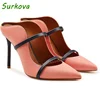 Spring Shallow Mouth Mules Women'S Pointed Stiletto Slingback High Heels Fashionable Genuine Leather Dress Shoes Pumps Large Siz 5