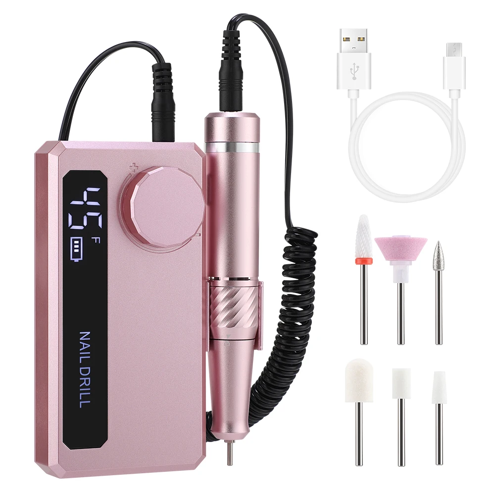 Electric Nail Drill Machine 45 Speed Levels 45000RPM Professional Nail File for Manicure Pedicure Buffing Polishing Rechargeable