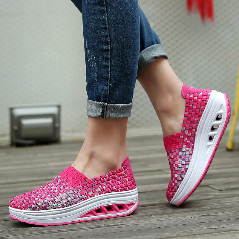 

Summer Sneakers Women Shoes Wedges Increased Thick Platform Shoes Woman Woven Breathable Casual Sneakers Tenis Chaussure Femme
