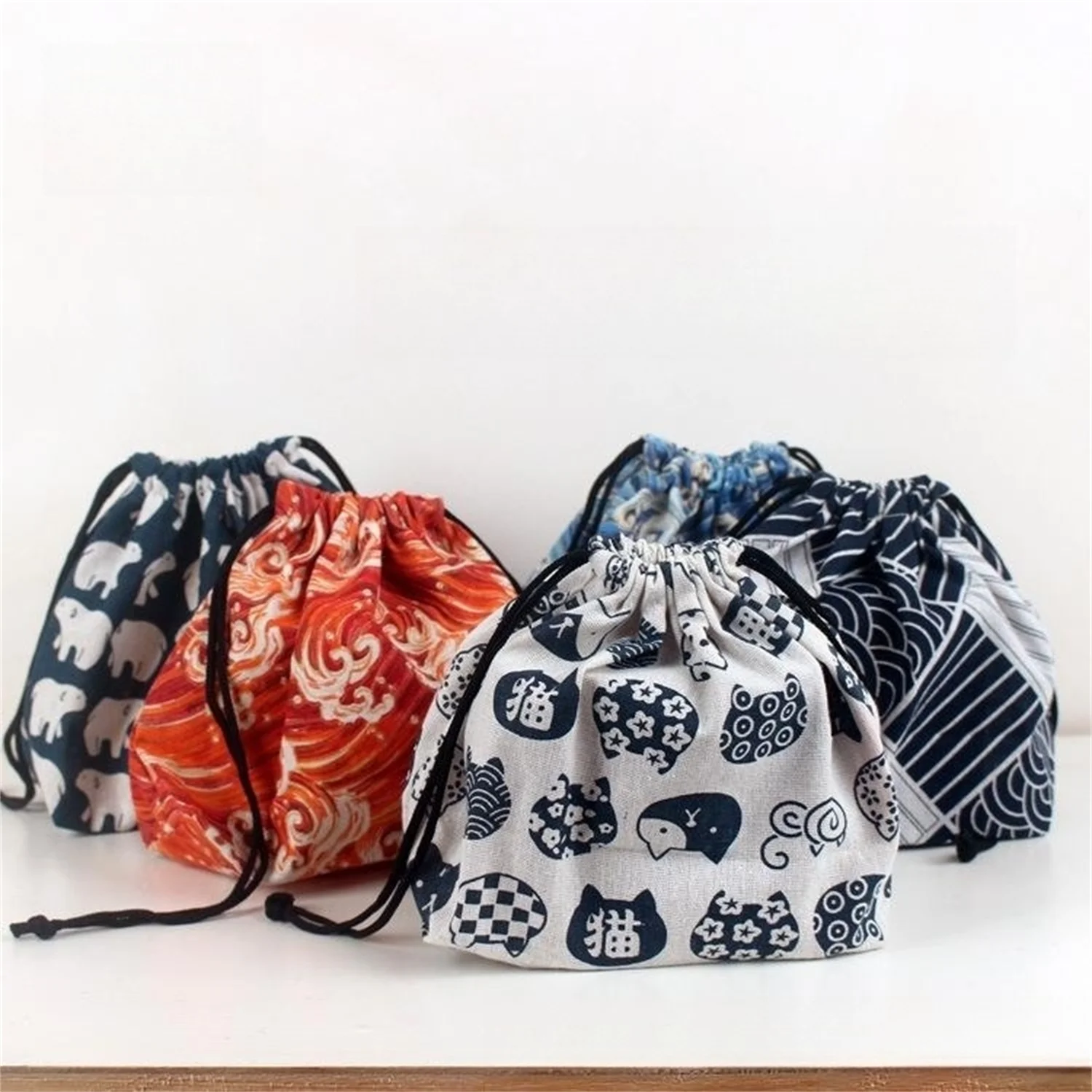 

1 PC Food Bags Japanese Style Drawstring Tableware Storage Bags Lunch Box Pouch Drawstring Lunch Bags