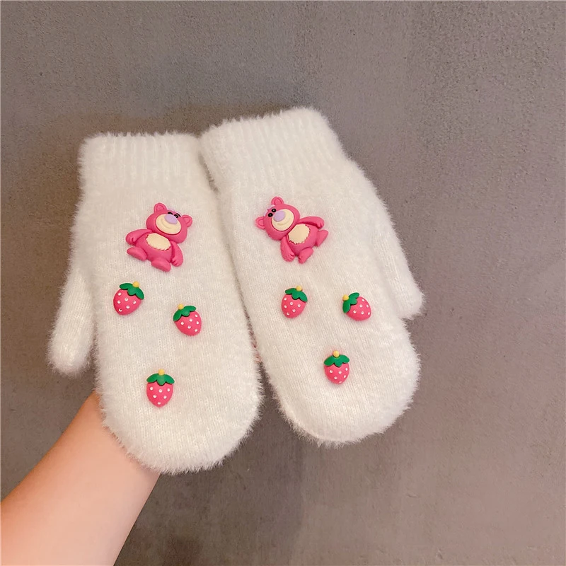 

Милые женские перчатки для студентов и девушек, зимние бархатные плотные вязаные перчатки с мультяшным рисунком, молодежные женские теплые велосипедные варежки для рук, T173