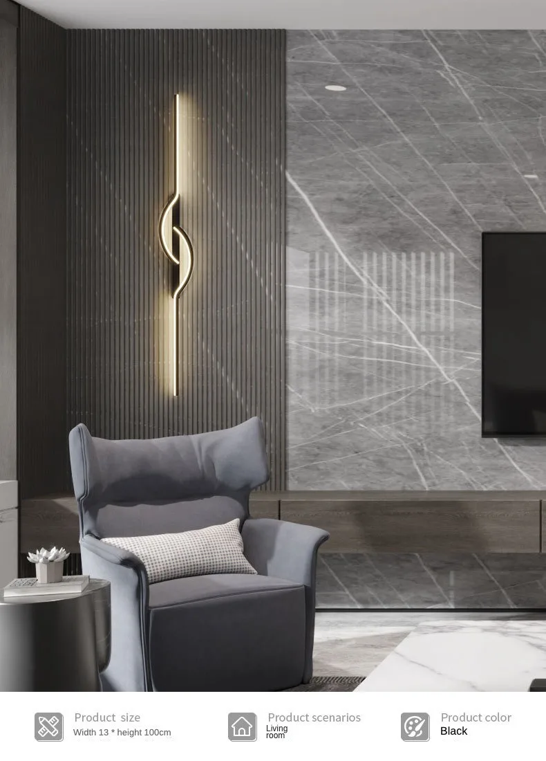 Современный длинный светодиодный настенный Декор, лампа для гостиной ...