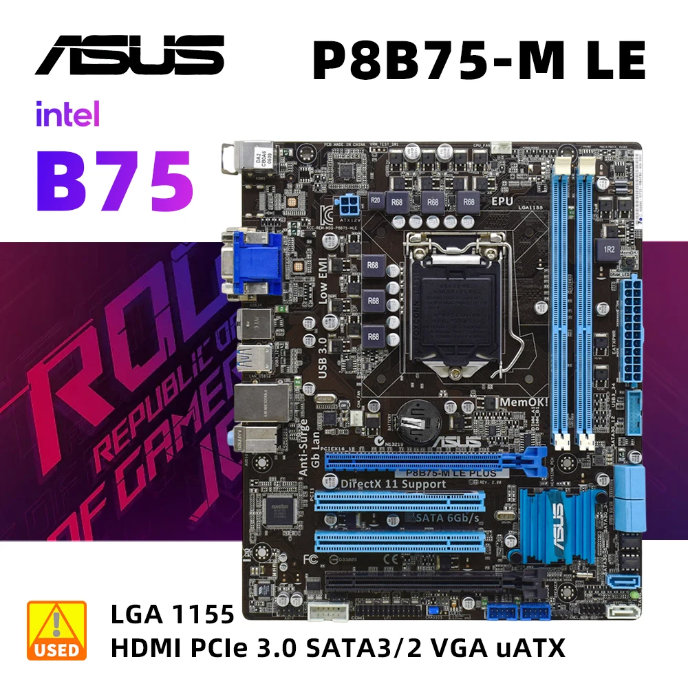 ASUS P8B75-M LE + i3-2120 LGA 1155 Motherboard kit Intel B75 2×DDR3 ...