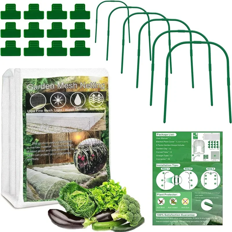 garden-mesh-netting-kit-plant-cover-with-garden-hoops-12-clips-for-plants-flowers-greenhouse-pest-control-anti-bird-mesh-net