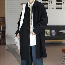 

Men Trench Coat Spring and Autumn Leisure Long-Sleeved Cardigan Baggy Coat Men Single-Breasted Turn-down Collar Koreaanse Trench