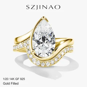 3CT Pear Shape Moissanite Wedding Bands Real 14K Gold Filled Stackable Curved Bridal Set Ring Proposal Jewelry for Women