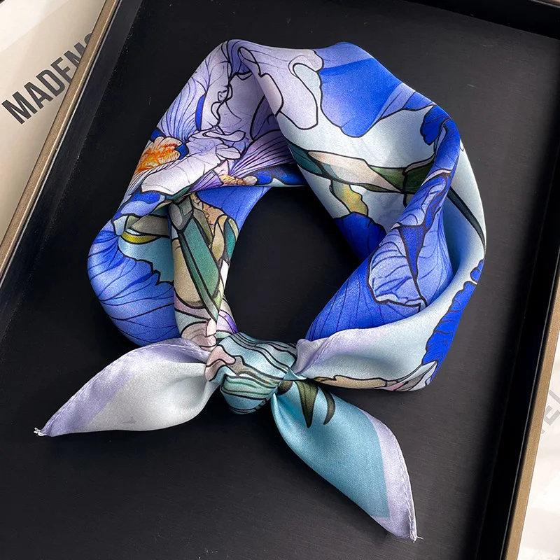 100% Pure Silk Floral Square Scarf Women Neck Hair Bandana