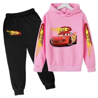 2026 Kawaii Autumn Disney Cars Hoodie Set Children's Lightning McQueen Cartoon Printed Pants Anime Casual Boys Clothes Girls