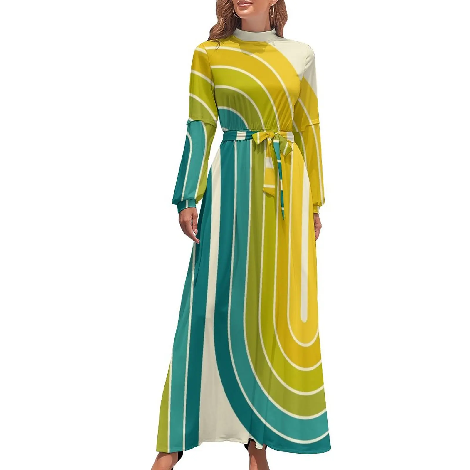 

Retro Geometric Double Arch Design 579 Long Dress elegant chic women dresses promotion dress women elegant luxury