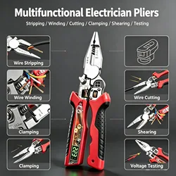 Professional Multifunction Adjustable Wire Stripper with USB Charging and Voltage Detection (Red)