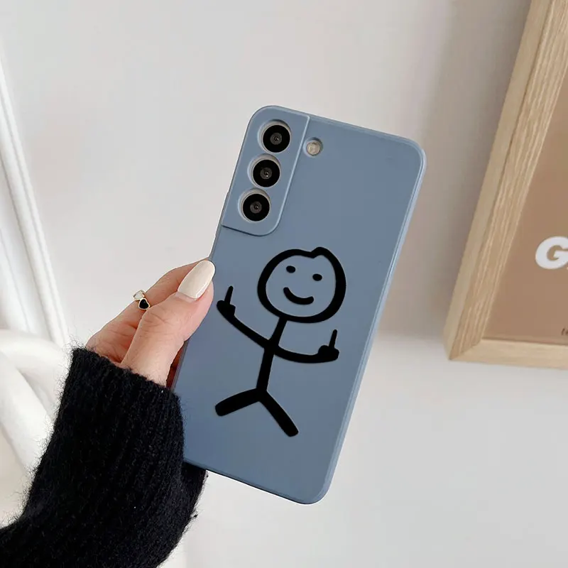 Funny Middle Finger Cute Man Liquid Silicon Case For Samsung Galaxy S24 S23 S22 Ultra S21 S20 FE S10 S24 Plus Luxury Phone Cover